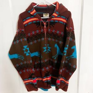 Earth Ragz Zip Alpaca Style Jacket Aztec Native Horse Wool Jacket with Hood